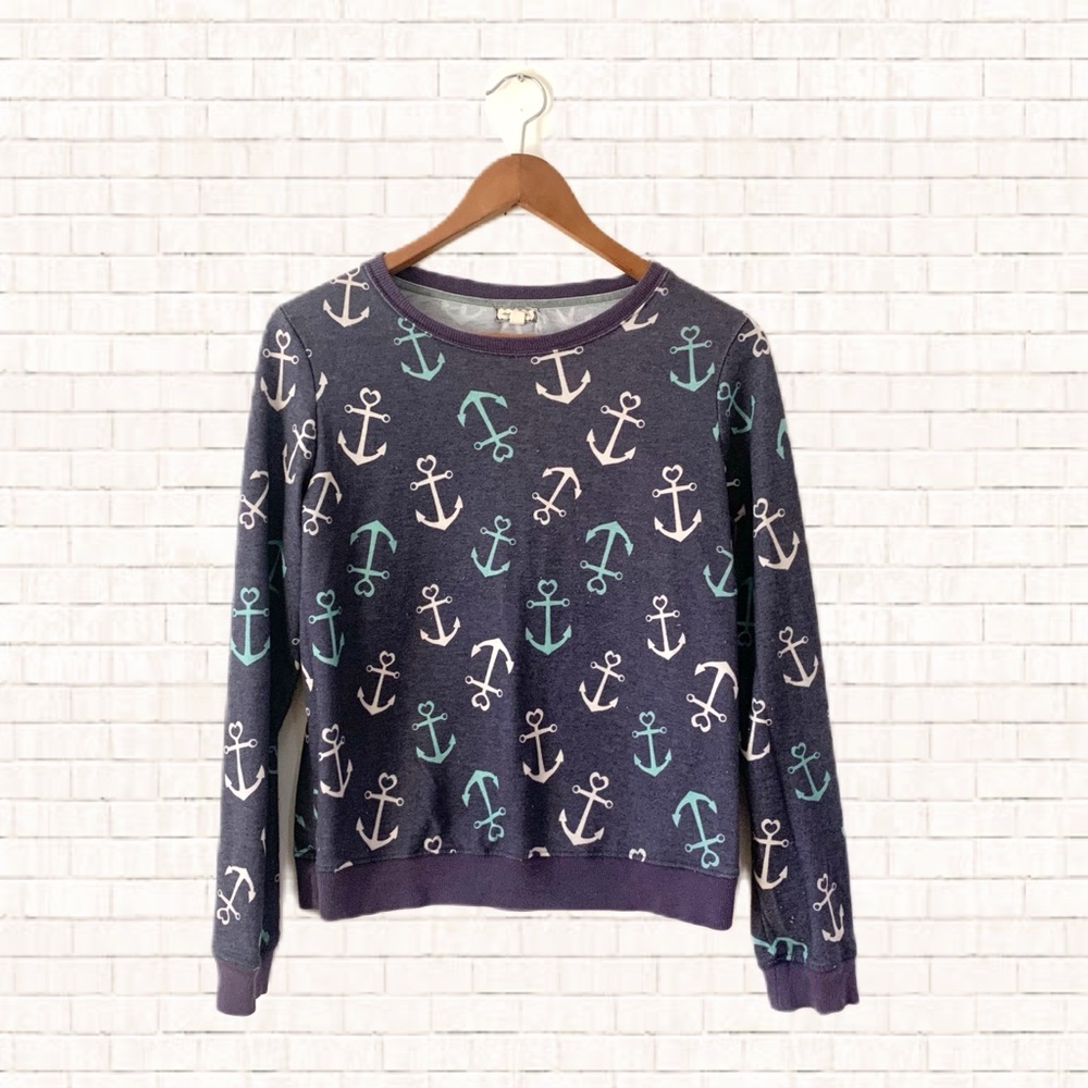 Macy’s Heart & Anchor Pullover Graphic Sweatshirt Purple Juniors Medium EUC OBO